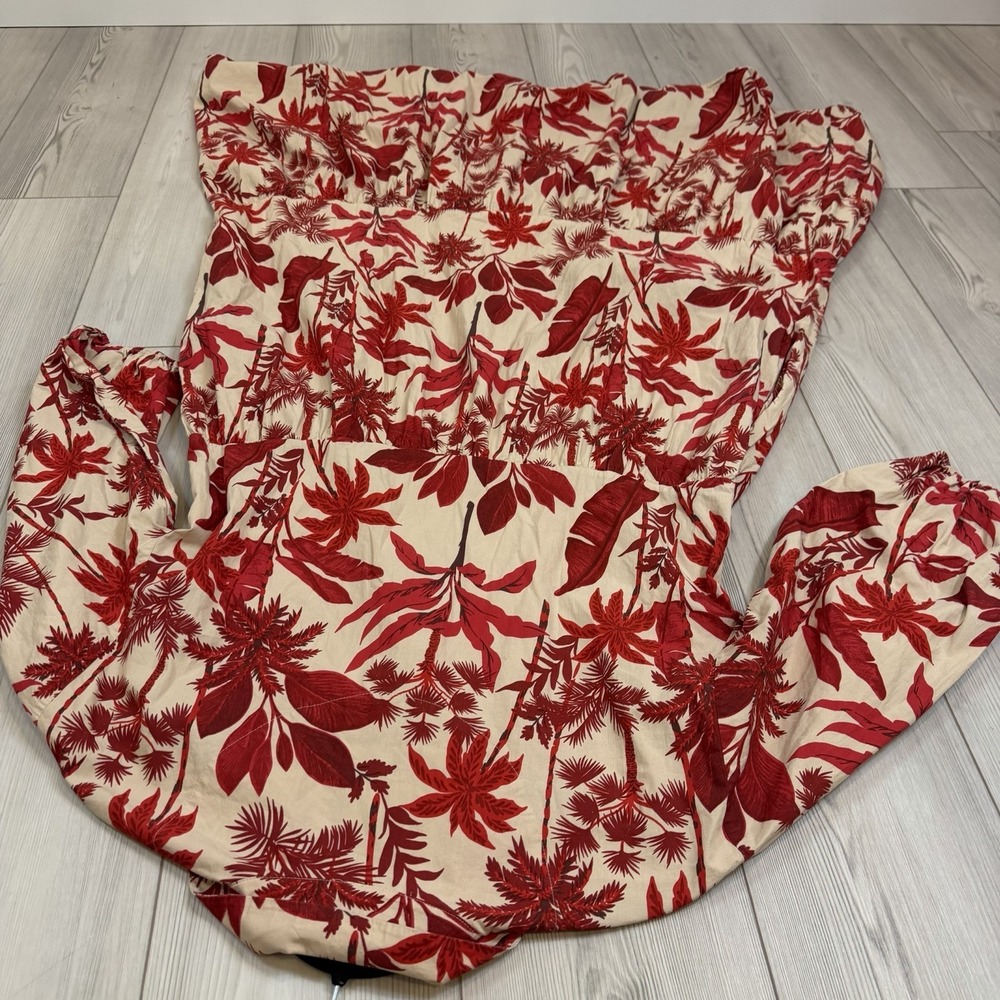 Anthropologie Maeve Bettina Dress Women Large Red Cream Tiered Shirt Dress Boho - Picture 12 of 14
